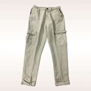 Nicole Miller Pants Womens L Khaki Cargo Cuffed‎ Linen Blend Coastal Beach